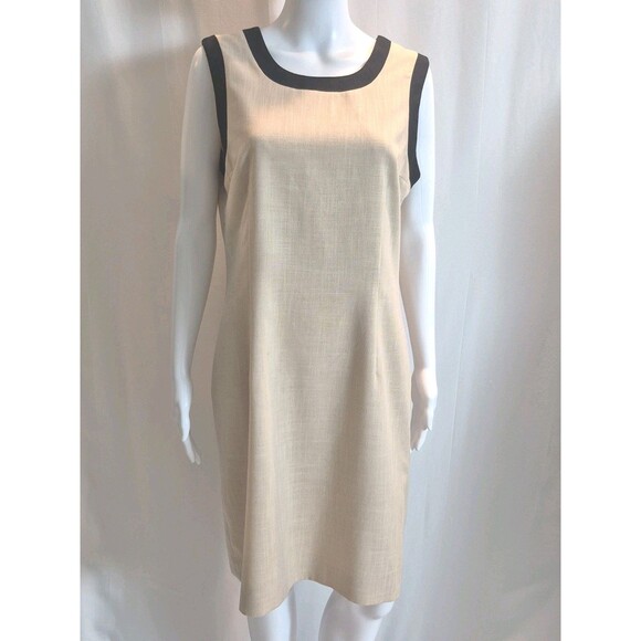 Casual Corner Dresses & Skirts - Casual Corner Dress Shift Pencil Sheath Midi Sleeves Tan Black Medium